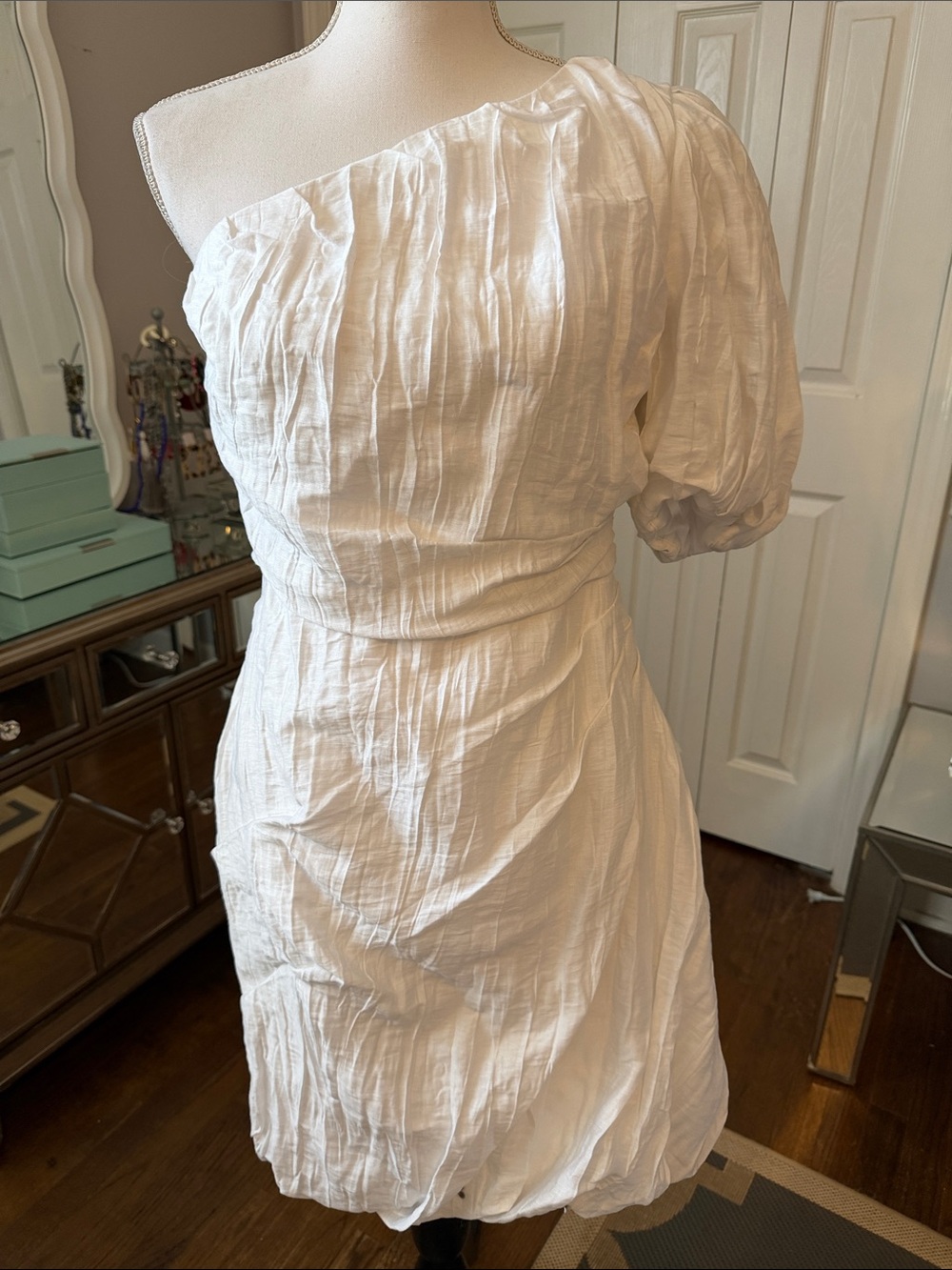 White House Black Market Stunning White One-Shoulder Puff Sleeve Dress 4 - Fab❤️